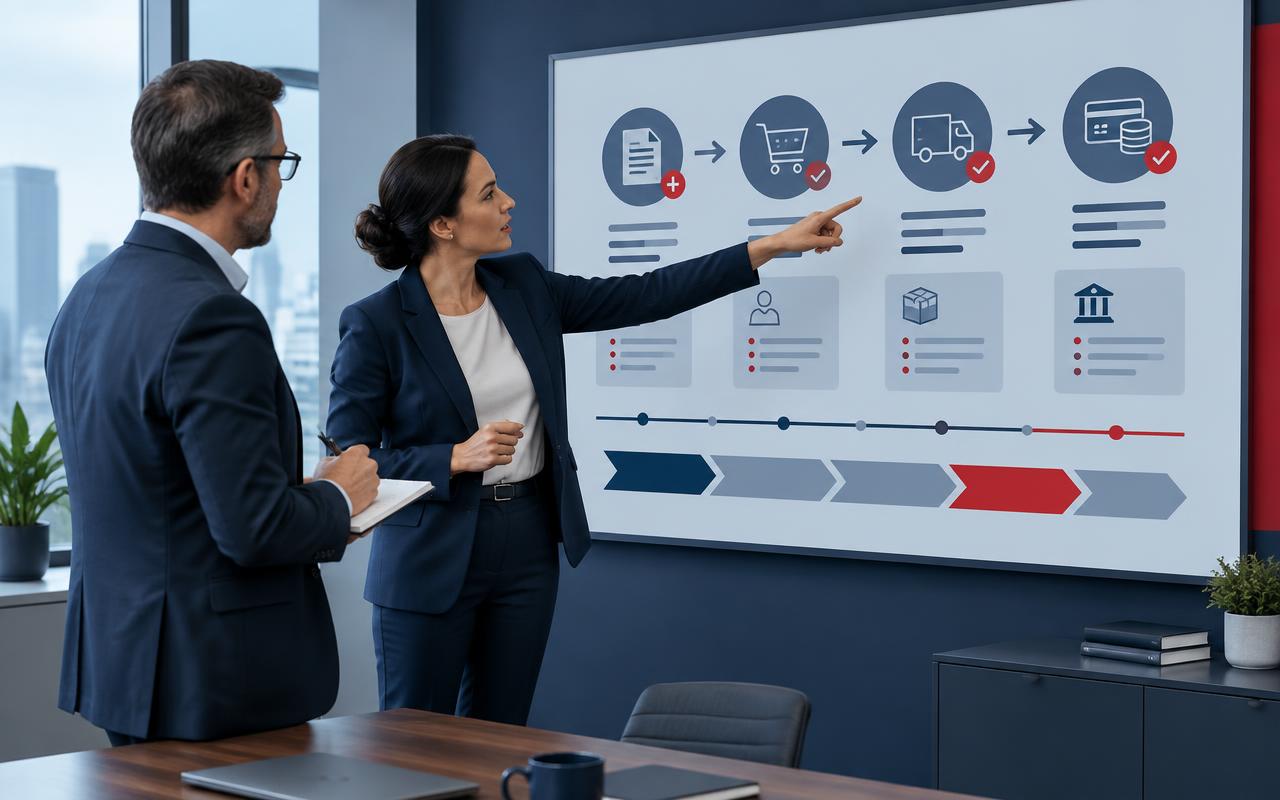 Advisors walking through a procure-to-pay process flow