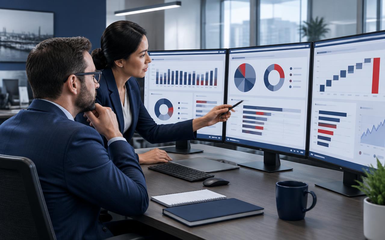 Analysts reviewing category spend analysis dashboards